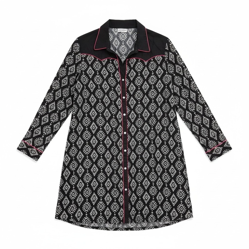 Roper West Black Geometric Ikat Western Shirt Dress Red Piping Womens 2X NWT